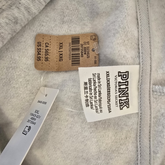 PINK Victoria's Secret Light Gray Hoodie With Rhinestones Size Xxl Nwt - Picture 7 of 8